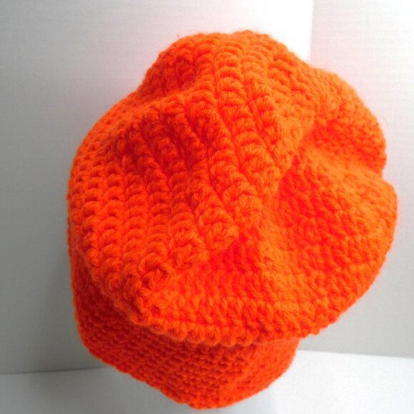 Bright Orange Baggy Beanie Hunter Hat Handmade Crochet Hand Knit Christmas Gift - Picture 4 of 7